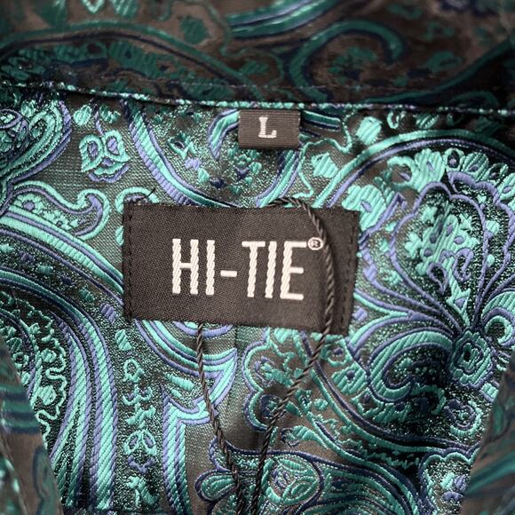 Hi-Tie Jacquard Paisley Button Up Shirt Men’s L Short Sleeve Made W/Tie Material - Picture 3 of 10